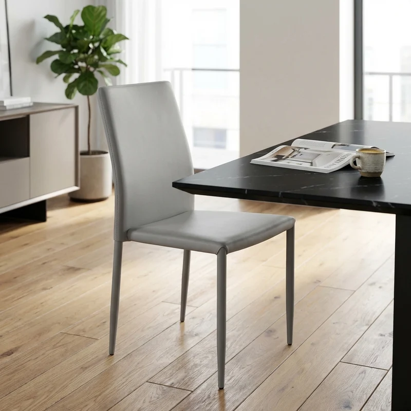 Sedia da Pranzo Moderna in Ecopelle Acciaio cm 41x43x90 - RACHEL