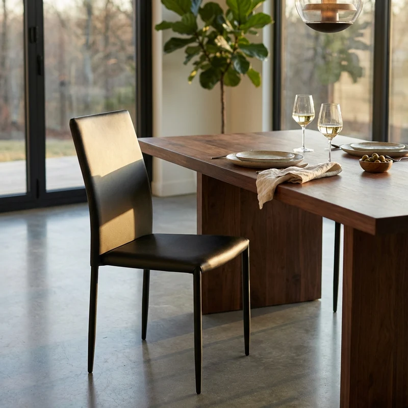 Sedia da Pranzo Moderna in Ecopelle Acciaio cm 41x43x90 - RACHEL