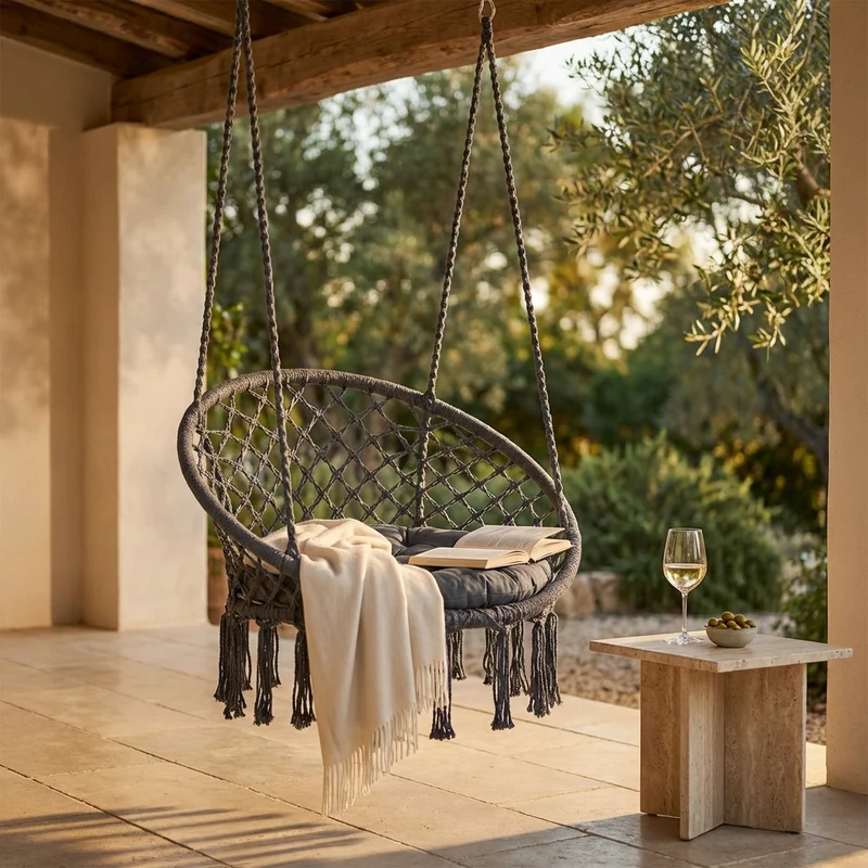 Sedia Sospesa Rotonda con cuscino in Metallo cm 80x80x120 - LORENNE