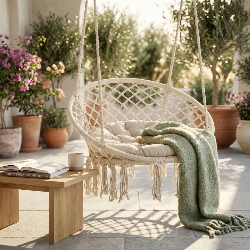 Sedia Sospesa Rotonda con cuscino in Metallo cm 80x80x120 - LORENNE