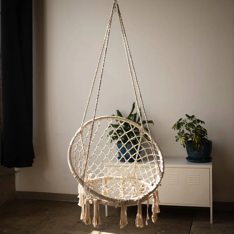Sedia Sospesa Rotonda con cuscino in Metallo cm 80x80x120 - LORENNE