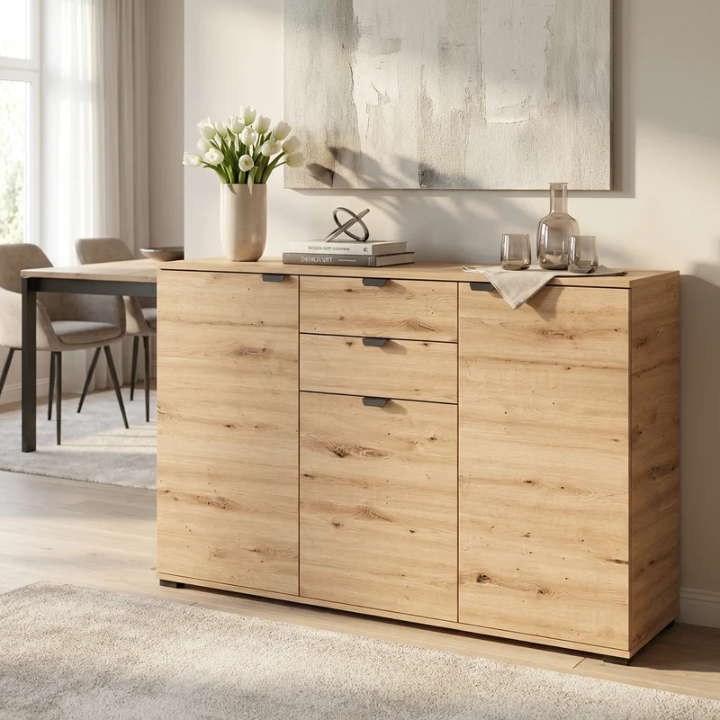 credenza moderna con 3 ante e 2 cassetti cm 135x40x95 h - PLUS