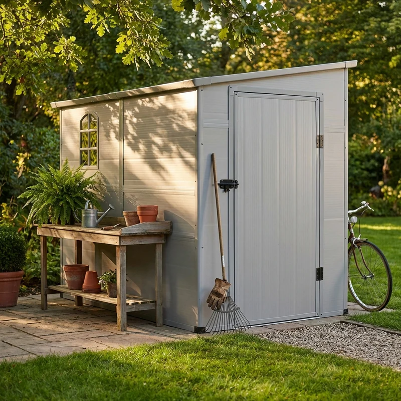 Casetta Porta Attrezzi da Giardino in Plastica cm 143x247x194 - REX