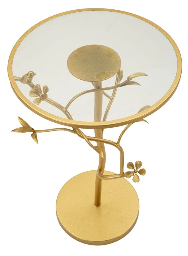 Tavolino rotondo in vetro con struttura dorata a rami - BIRDS