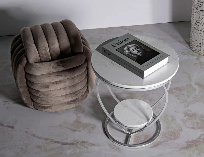 Tavolino rotondo effetto marmo struttura a cuore argento - HEART