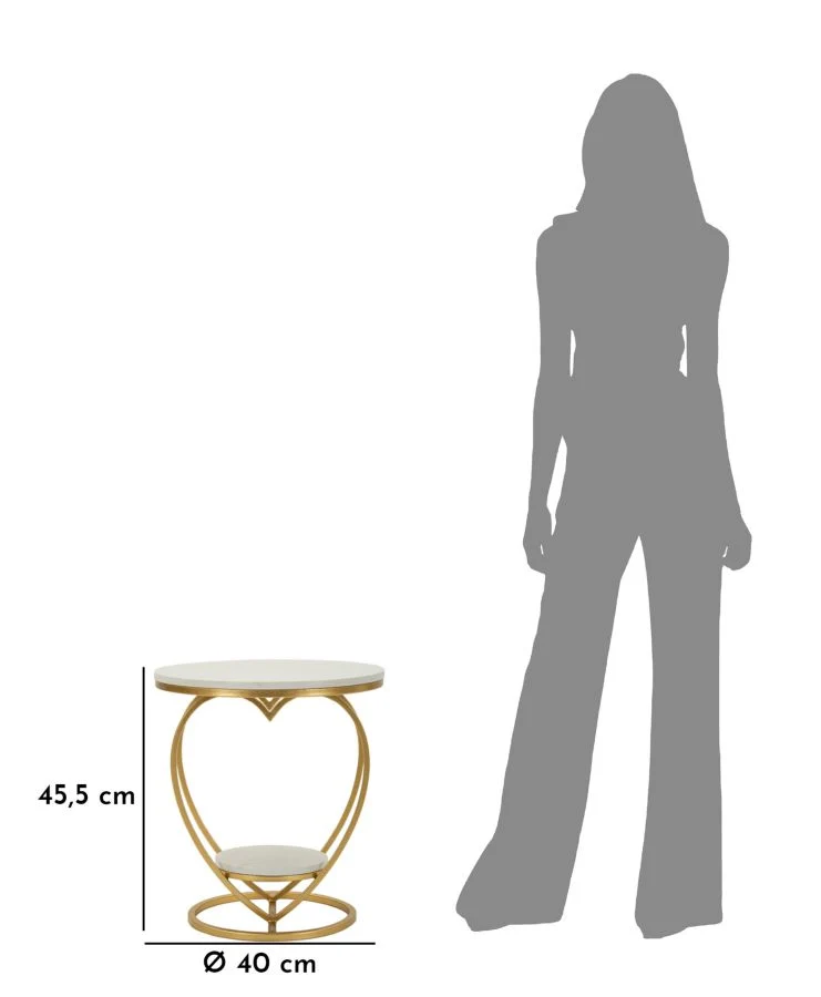 Tavolino rotondo dorato con ripiani effetto marmo a forma cuore - HEART