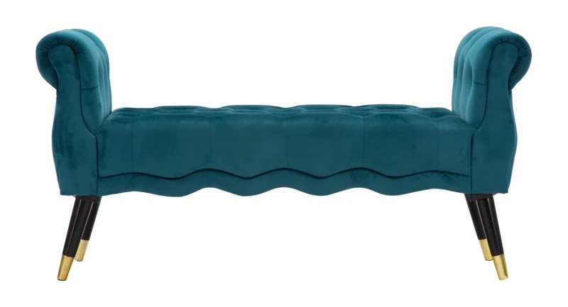 Panchetta imbottita tessuto ottanio con gambe oro 120x40x60 cm - PARIS