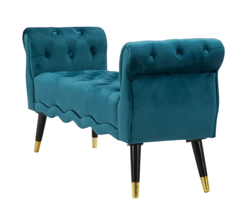 Panchetta imbottita tessuto ottanio con gambe oro 120x40x60 cm - PARIS