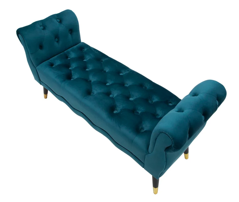 Panchetta imbottita tessuto ottanio con gambe oro 120x40x60 cm - PARIS