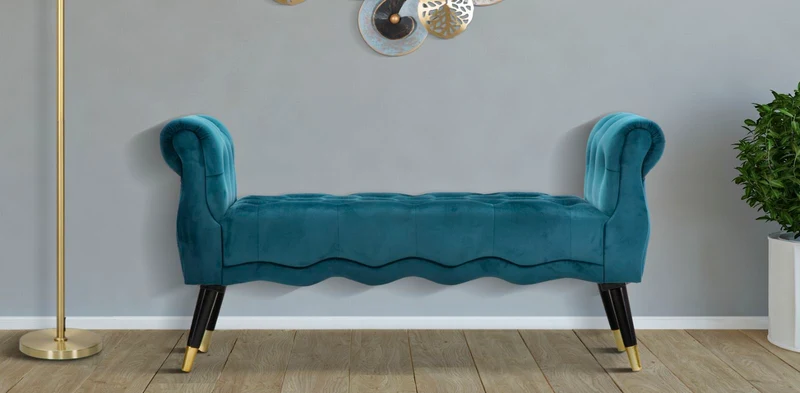 Panchetta imbottita tessuto ottanio con gambe oro 120x40x60 cm - PARIS