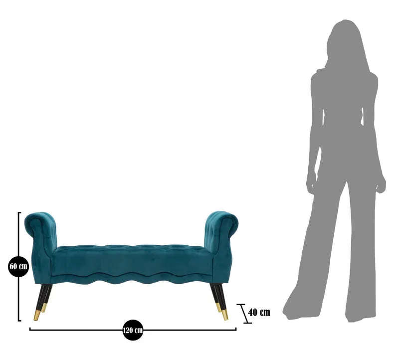 Panchetta imbottita tessuto ottanio con gambe oro 120x40x60 cm - PARIS
