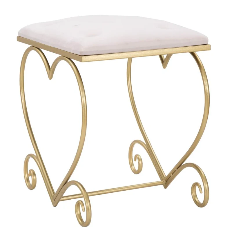 Sgabello in Metallo Dorato con Seduta a Cuore Imbottita - HEART ROSA