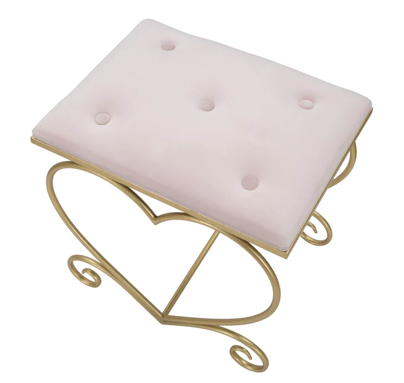 Sgabello in Metallo Dorato con Seduta a Cuore Imbottita - HEART ROSA