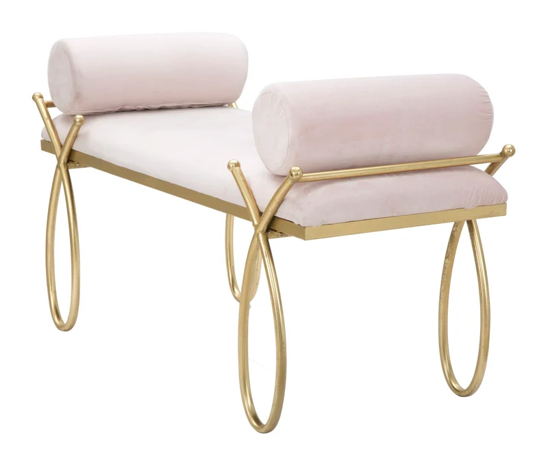 Panca in velluto con struttura in metallo dorato stile Liberty - RIBBON