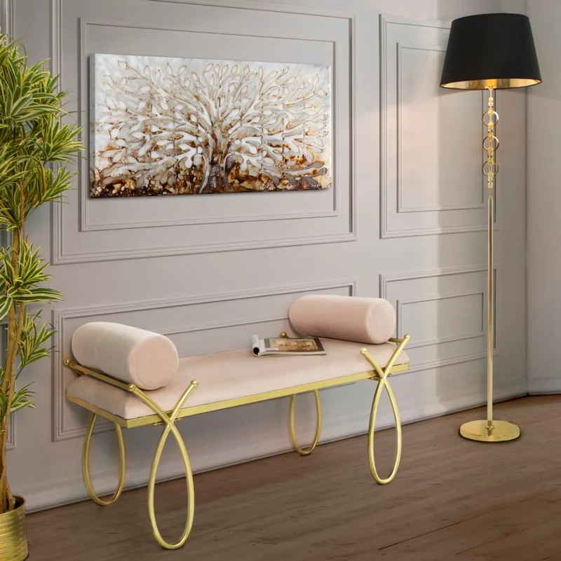Panca in velluto con struttura in metallo dorato stile Liberty - RIBBON