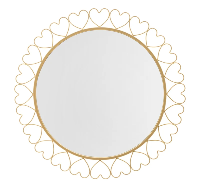 Specchio rotondo da parete in metallo dorato con cuori 80 cm - HEARTS