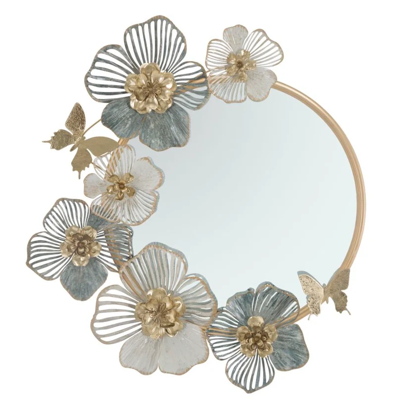 Specchio da parete in metallo dorato con decori floreali - AMY
