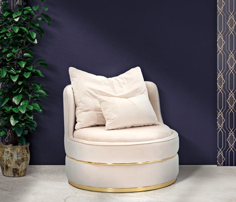 Poltrona rotonda imbottita in tessuto con decori dorati - PARIS SPACEREMA GOLD