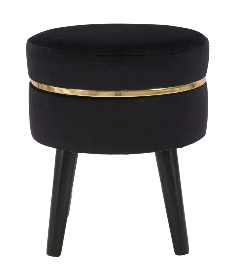 Sgabello in legno e velluto nero con fascia dorata stile vintage - PARIS NERO