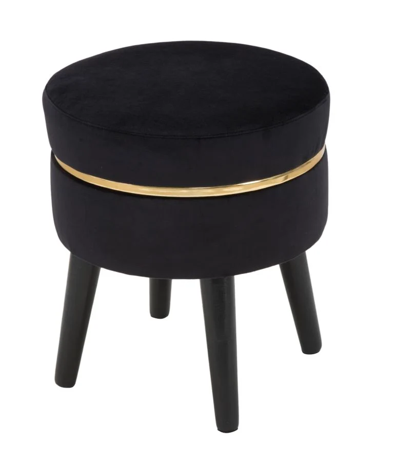 Sgabello in legno e velluto nero con fascia dorata stile vintage - PARIS NERO