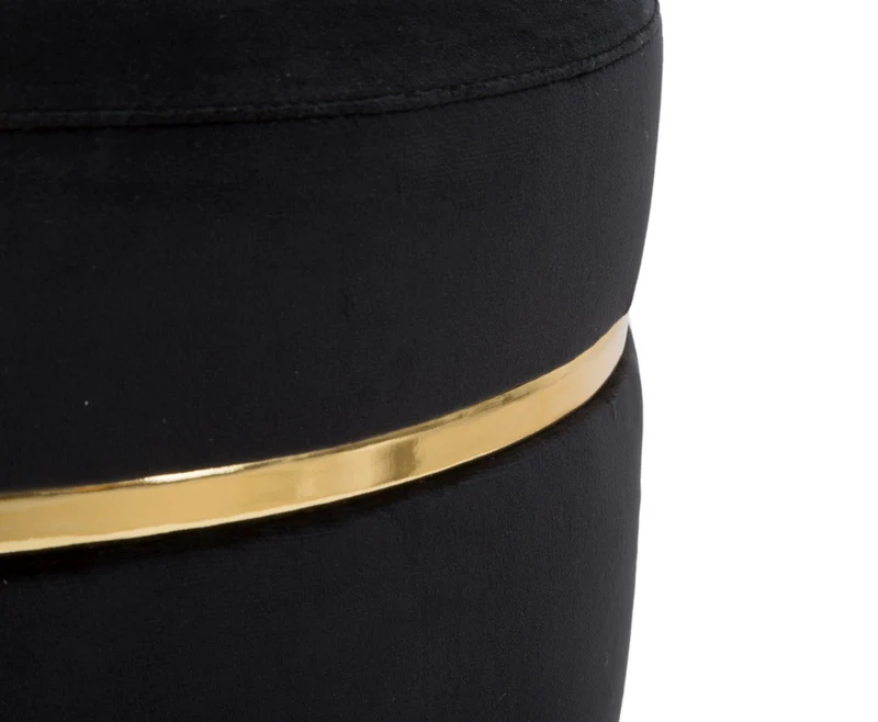 Sgabello in legno e velluto nero con fascia dorata stile vintage - PARIS NERO
