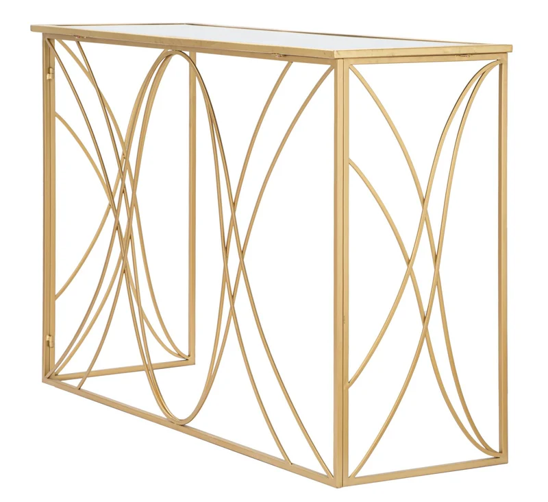 Console in Metallo Dorato con Piano in Vetro Specchio 120x40x80 - EXY