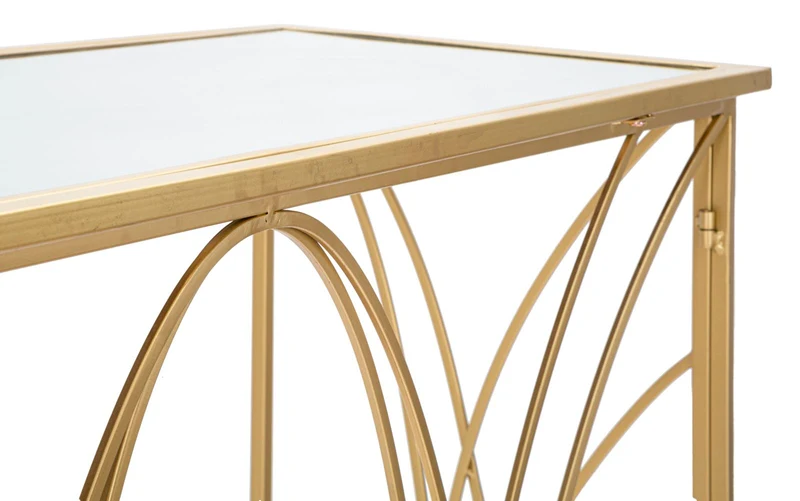 Console in Metallo Dorato con Piano in Vetro Specchio 120x40x80 - EXY