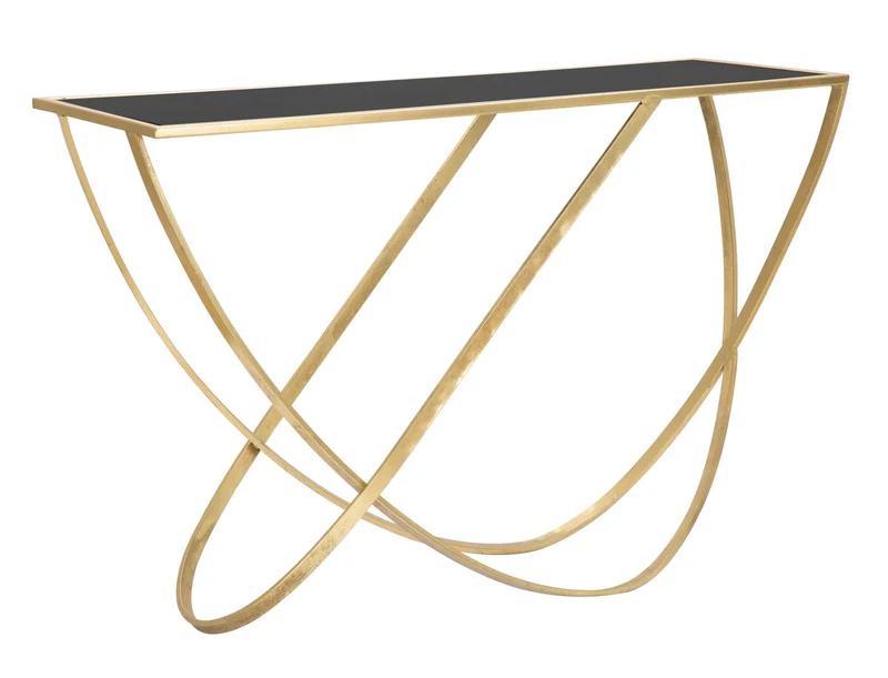 Console in metallo e vetro dorata e nera 120x40x79 cm - RING