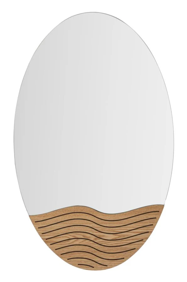 Specchio da parete rotondo con decorazione in legno a onde - STAR