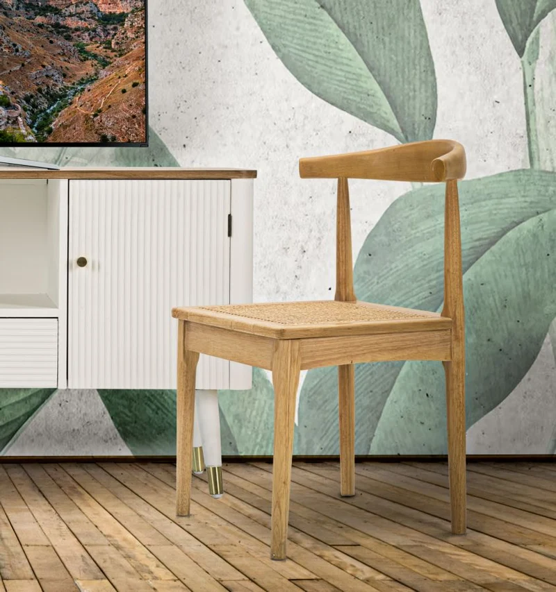 Sedia in Legno con Schienale Giapponese e Seduta in Rattan Set 2 Pezzi - JAPAN