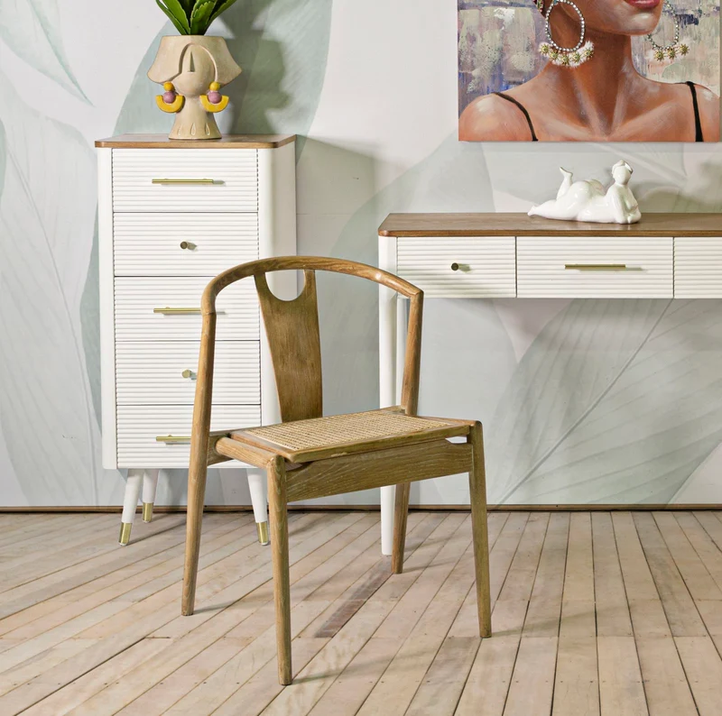 Sedia in Legno con Schienale Stile Giapponese e Seduta in Rattan - JAPAN
