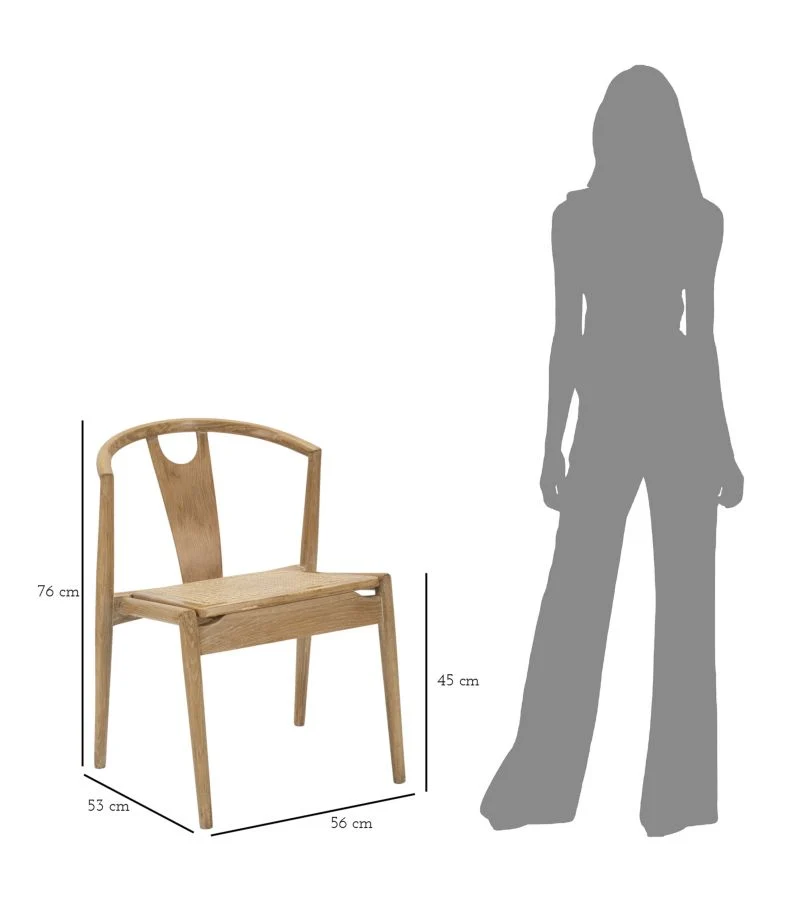 Sedia in Legno con Schienale Stile Giapponese e Seduta in Rattan - JAPAN