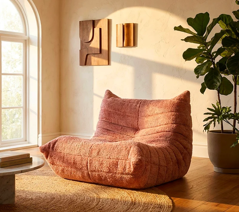 Poltrona design organico in tessuto bouclé per soggiorno moderno - MASK