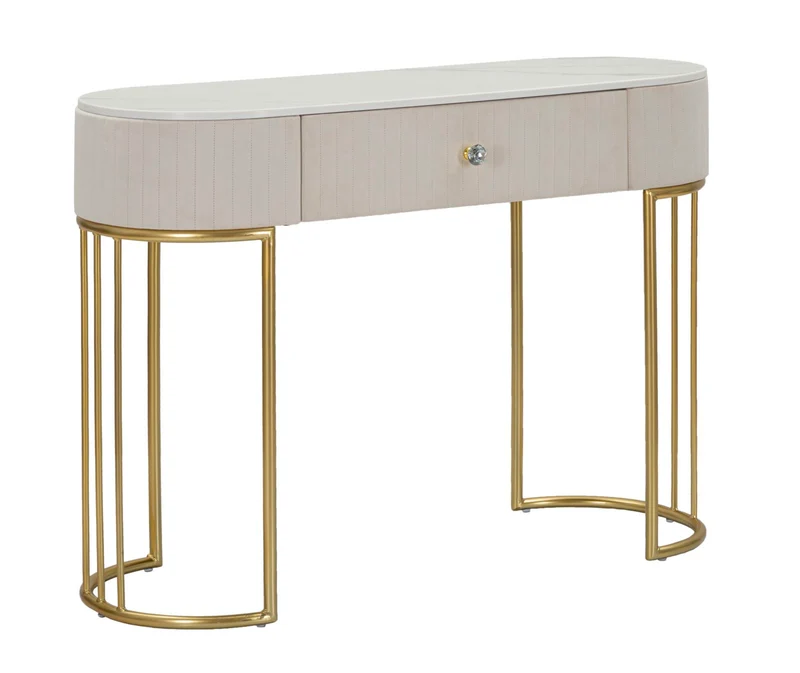 Console con Cassetto in Metallo Dorato e Piano Simil Marmo - MONTPELLIER