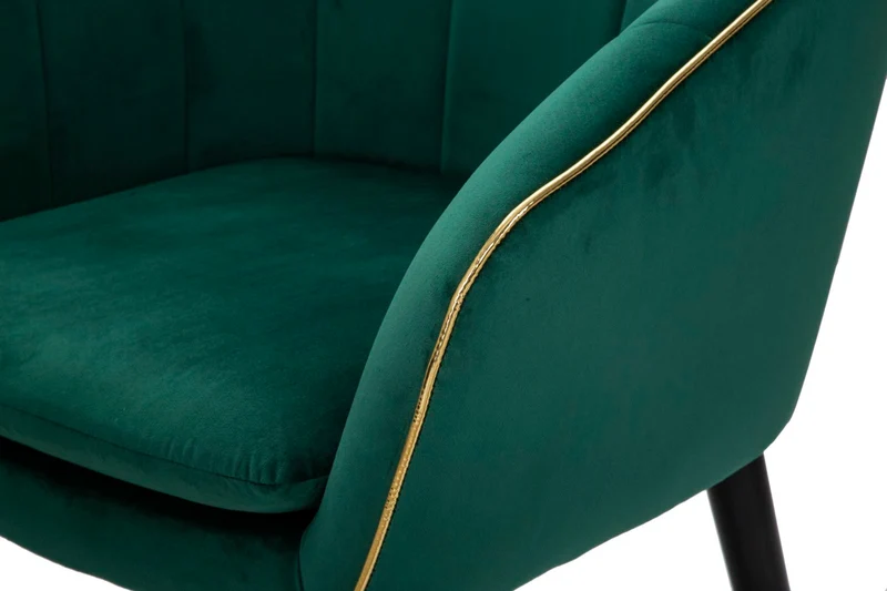 Poltrona imbottita in tessuto con rifiniture dorate e gambe in legno - PARIS