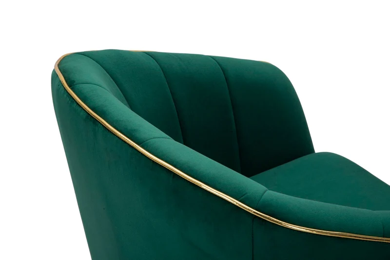 Poltrona imbottita in tessuto con rifiniture dorate e gambe in legno - PARIS