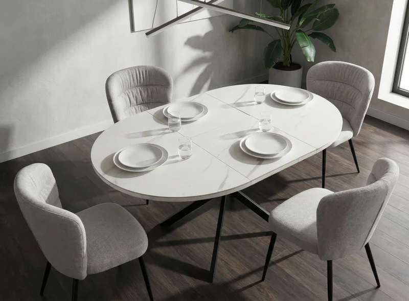Tavolo da pranzo allungabile rotondo effetto marmo 100 cm - MARTIN