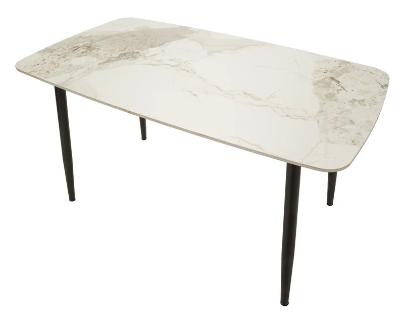 Tavolo da pranzo effetto marmo con gambe in metallo nero 138x78 - JOSH