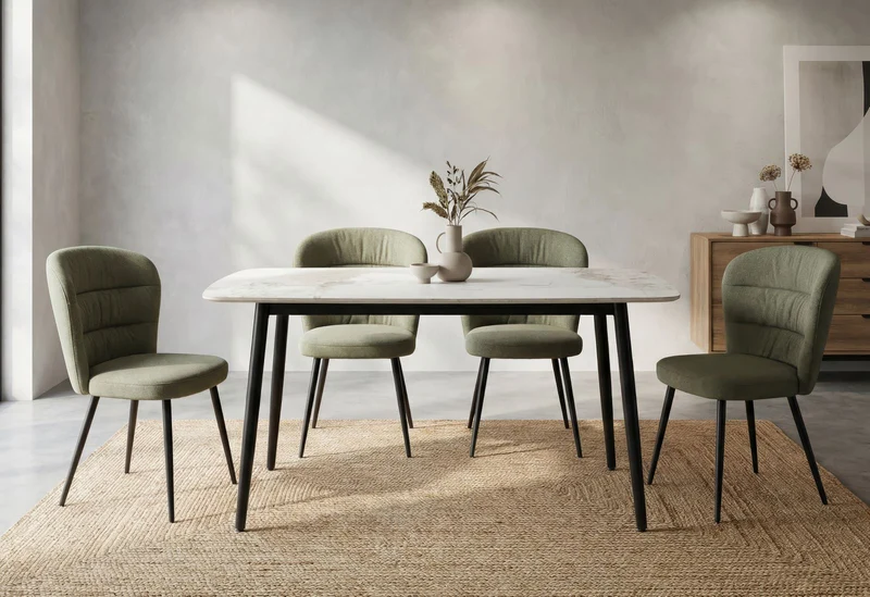 Tavolo da pranzo effetto marmo con gambe in metallo nero 138x78 - JOSH