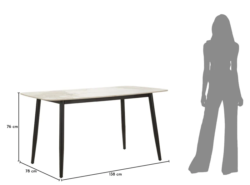 Tavolo da pranzo effetto marmo con gambe in metallo nero 138x78 - JOSH