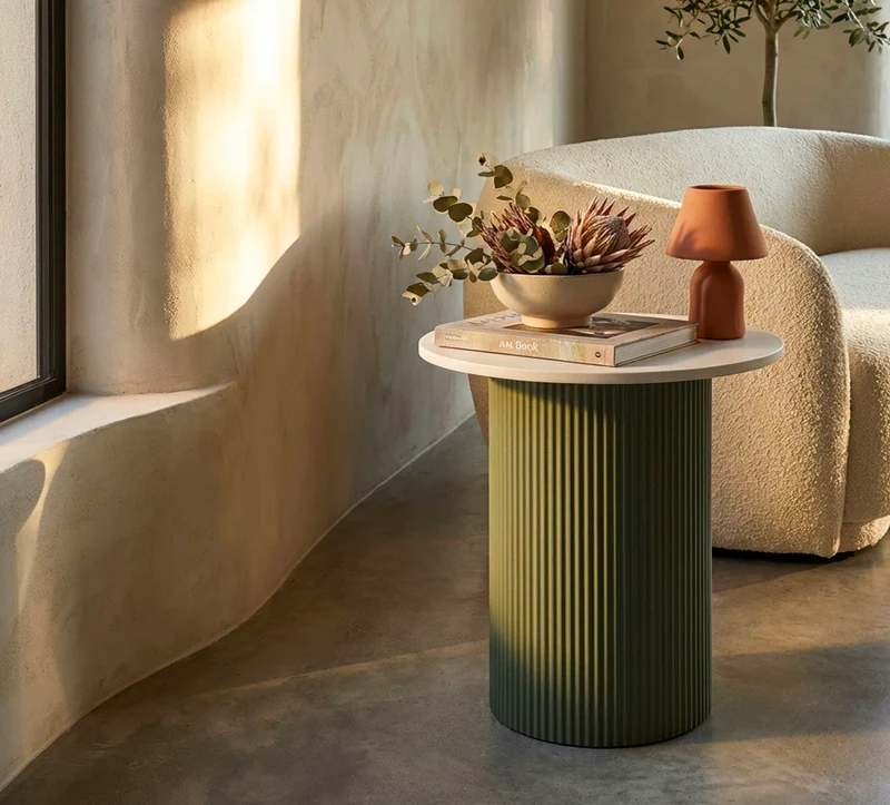 Tavolino da salotto in marmo con base scanalata 40x42x45 cm - FRANKFURT