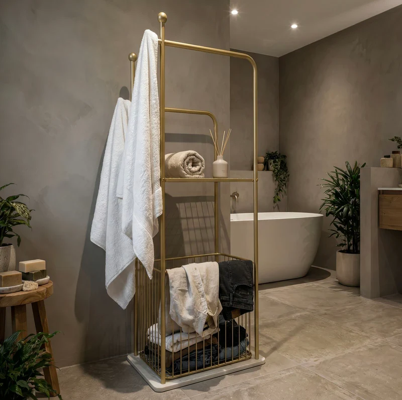 Porta asciugamani da terra in metallo dorato 40x30x121 cm - FLISH