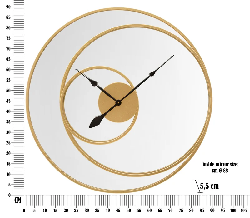 Orologio da parete rotondo con quadrante a specchio in metallo dorato - DECORATIVO