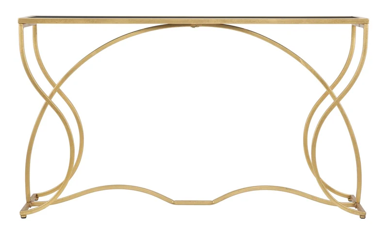 Console in Metallo Dorato con Ripiano in Vetro Temprato Nero 130cm - SUNSHINE