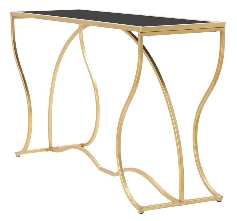 Console in Metallo Dorato con Ripiano in Vetro Temprato Nero 130cm - SUNSHINE
