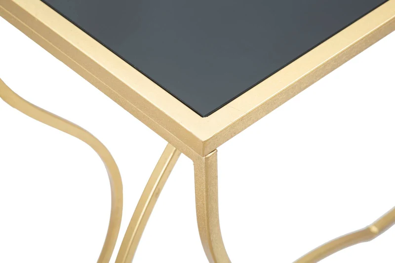 Console in Metallo Dorato con Ripiano in Vetro Temprato Nero 130cm - SUNSHINE