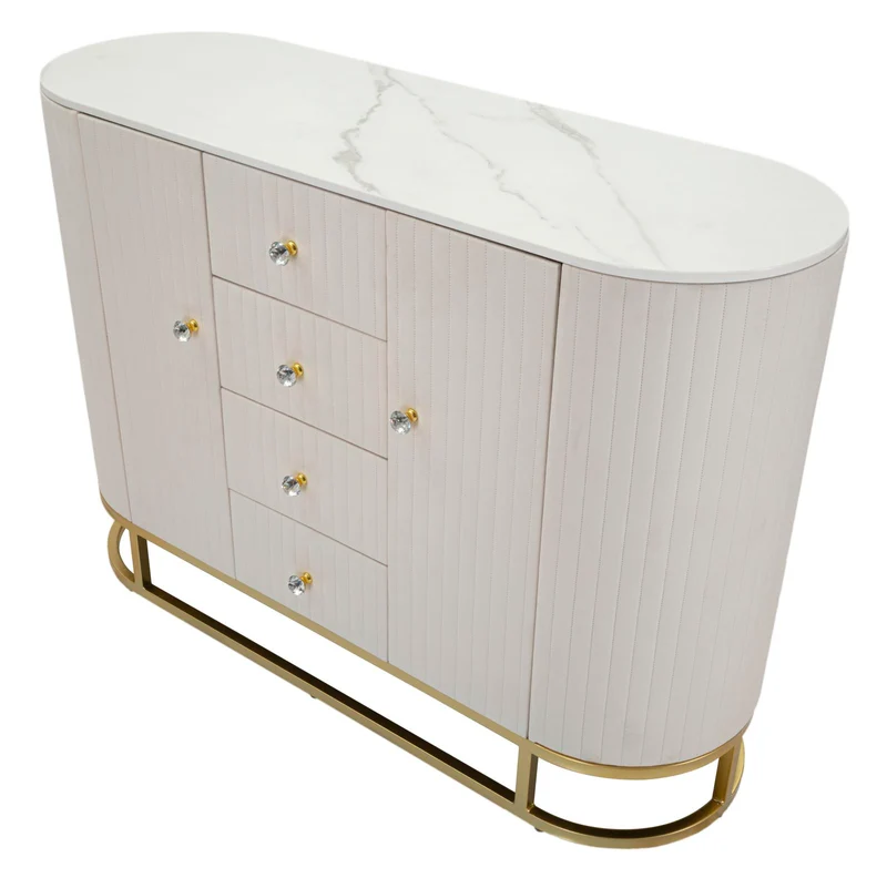Mobile ingresso con ante cassetti struttura dorata e piano marmo 120 cm - MONTPELLIER