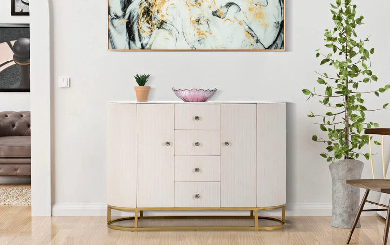 Mobile ingresso con ante cassetti struttura dorata e piano marmo 120 cm - MONTPELLIER