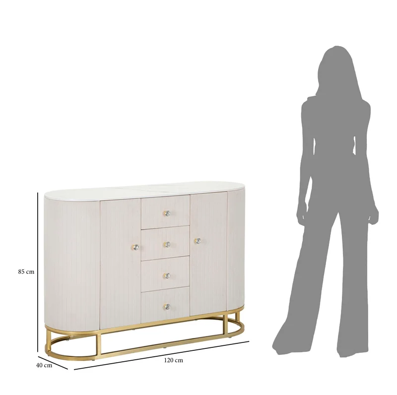 Mobile ingresso con ante cassetti struttura dorata e piano marmo 120 cm - MONTPELLIER