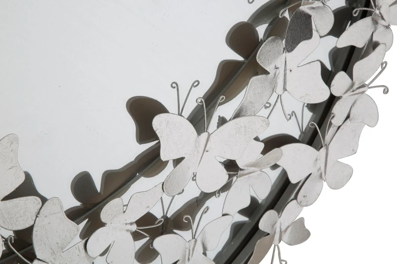 Specchio rotondo da parete in metallo argentato con decorazioni farfalle - FARFALLE